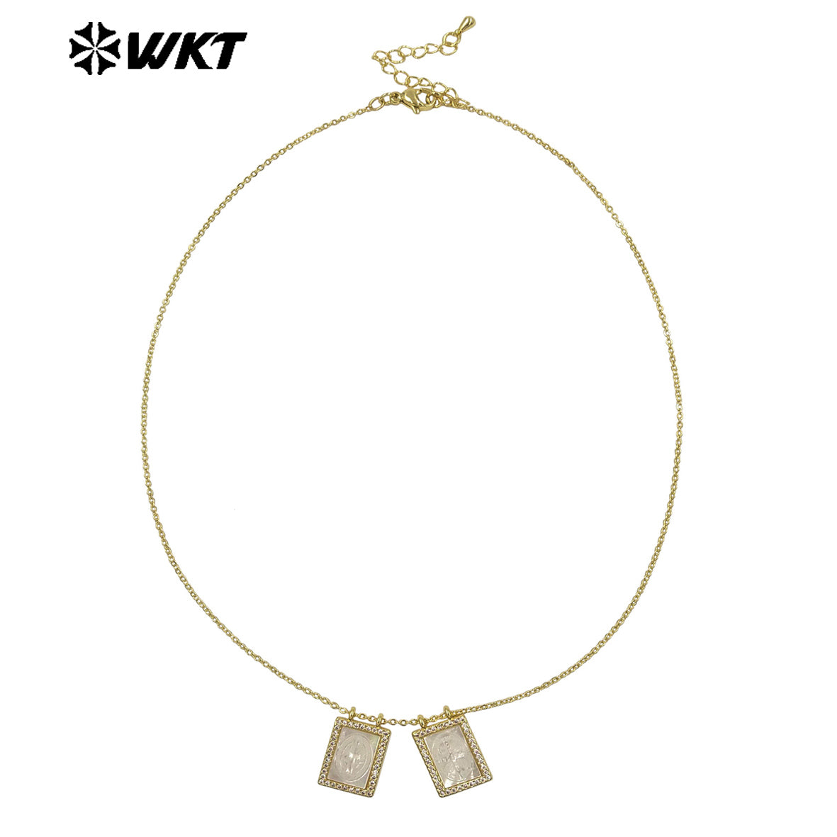 WT-JN392 Hot Sale Gold Plated Double White Shell Carved Religious Patterns Necklaces For Women Fashion Jewelry Matching