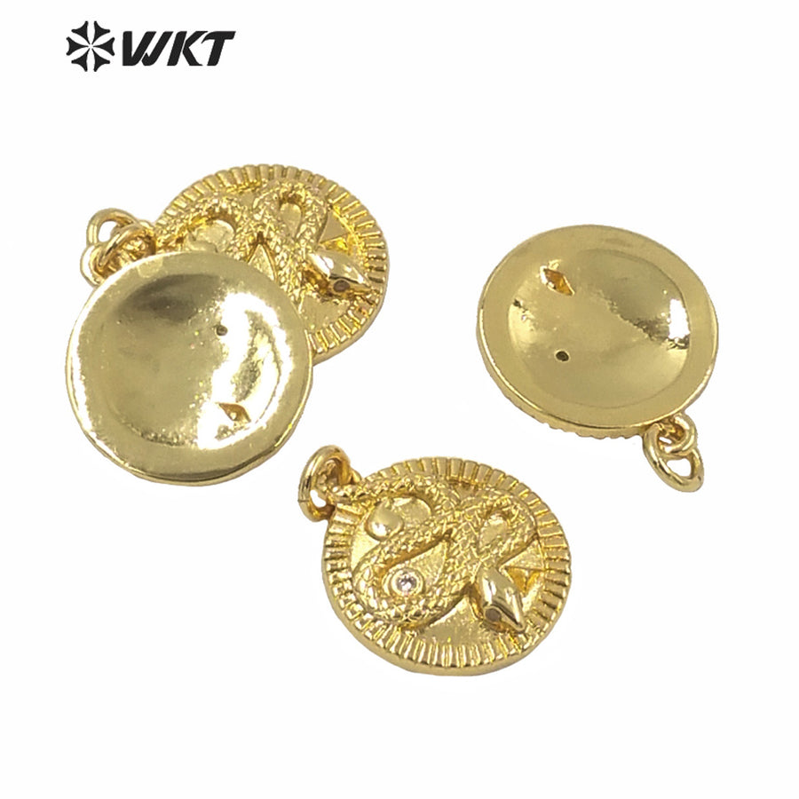 WT-MP179 2021 New Design Full Gold Electroplated Round Charm Metal Pendant 16mm Lady Gold Charm Snake Jewelry Pendant