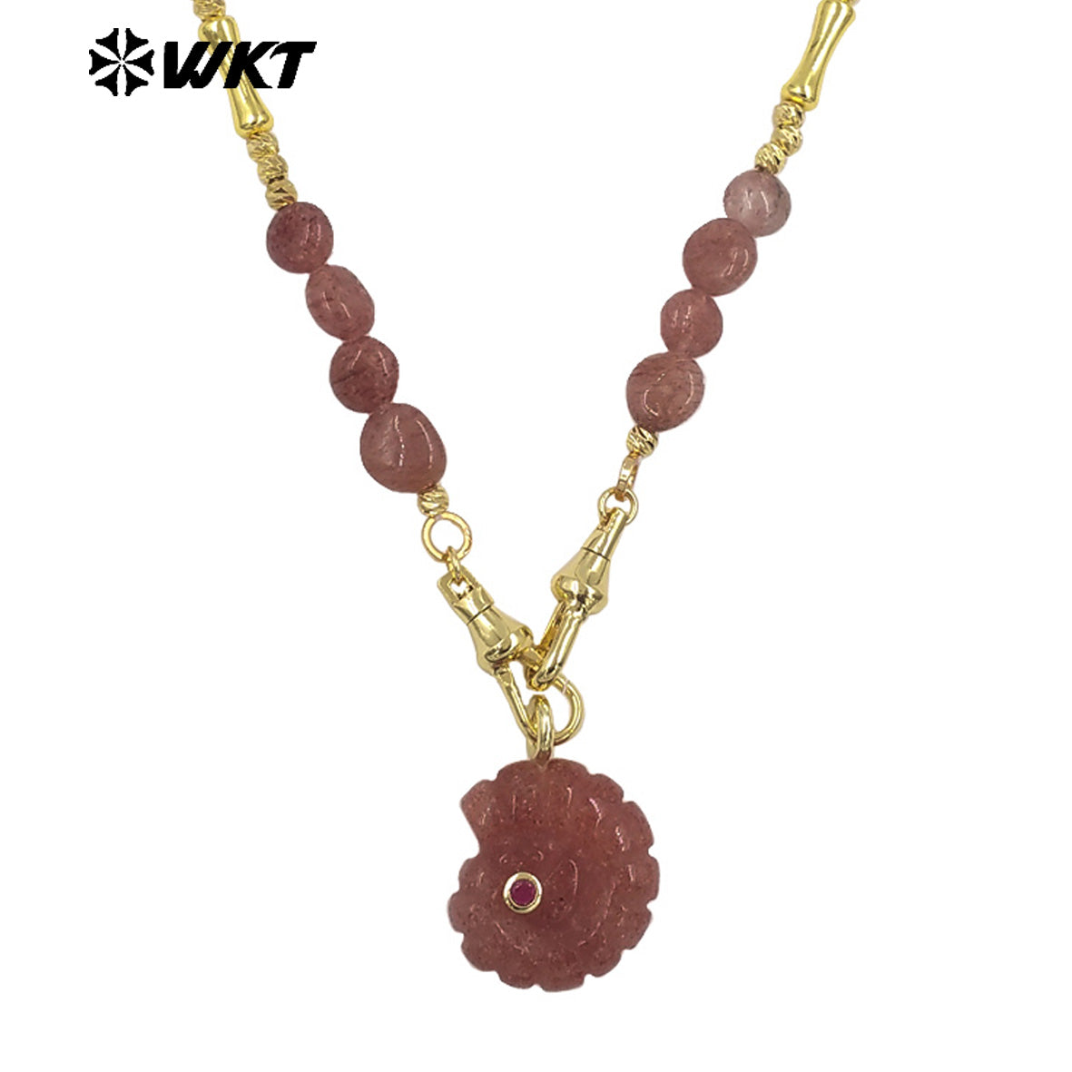 WT-N1520 Boutique Stone Beads Splicing Brass Chain With Natural Gemstones Carved Trumpet Pendant Necklaces For Friend Gift