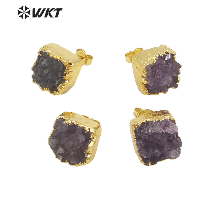WT-E652 New Arrival Earrings Studs Wholesale Amethyst Stone Beautiful and Elegant Fashion Earrings for Lady As Luxury Gift