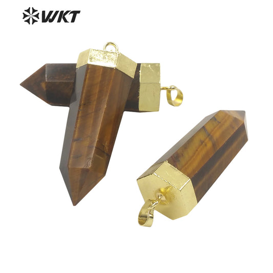 WT-P1717 Wholesale Gold Plated Natural Tiger Eye Stone Pendant Women Gold Healing Spirit Hexagon Jewelry Pendant for Necklace