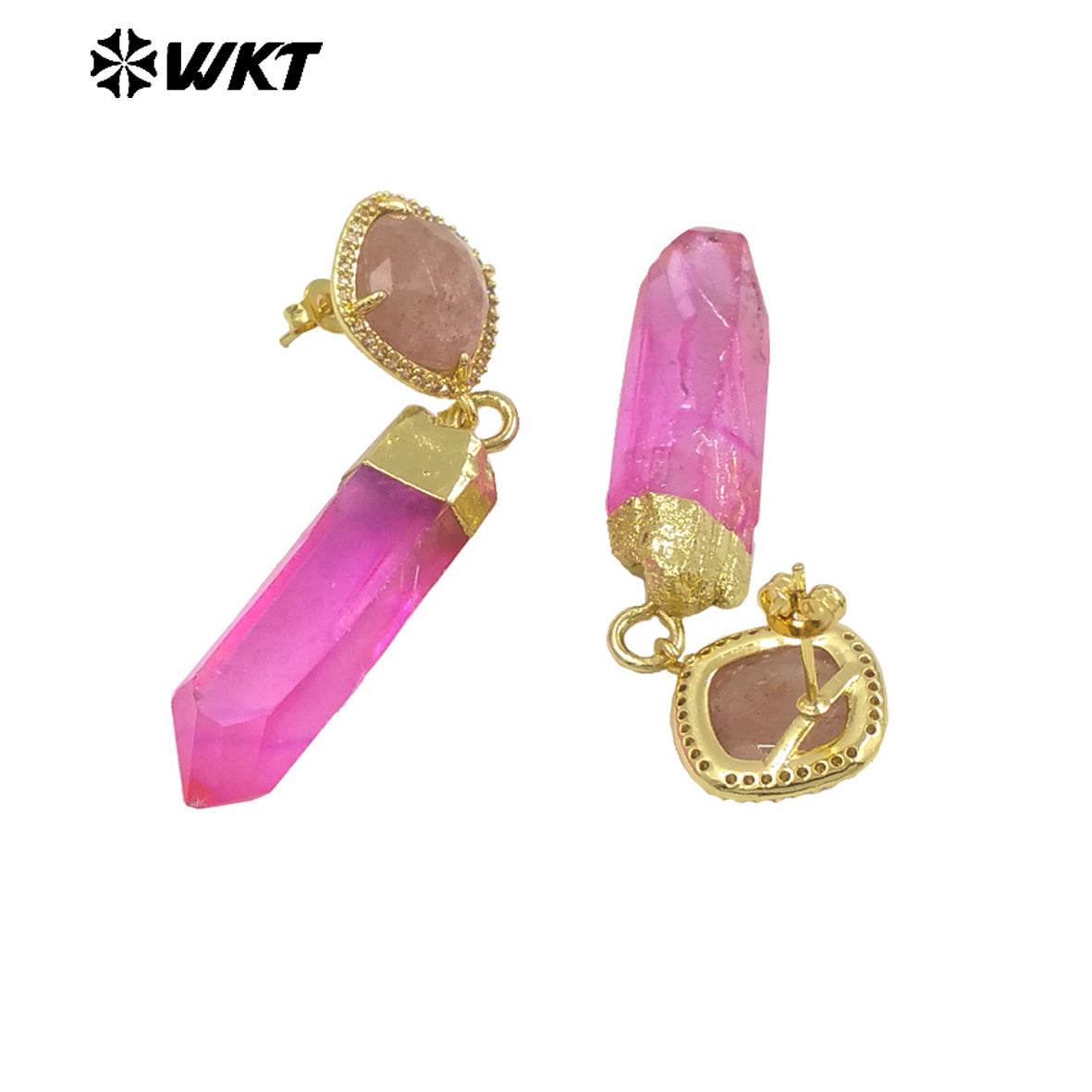 WT-E774 Explosive Models Small Zircon Round Aura Quartz and Gemstone 18K Gold Plated Long Earrings for Women As Anniversary Gift