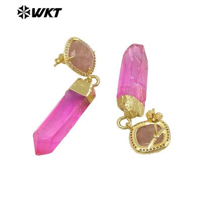 WT-E774 Explosive Models Small Zircon Round Aura Quartz and Gemstone 18K Gold Plated Long Earrings for Women As Anniversary Gift