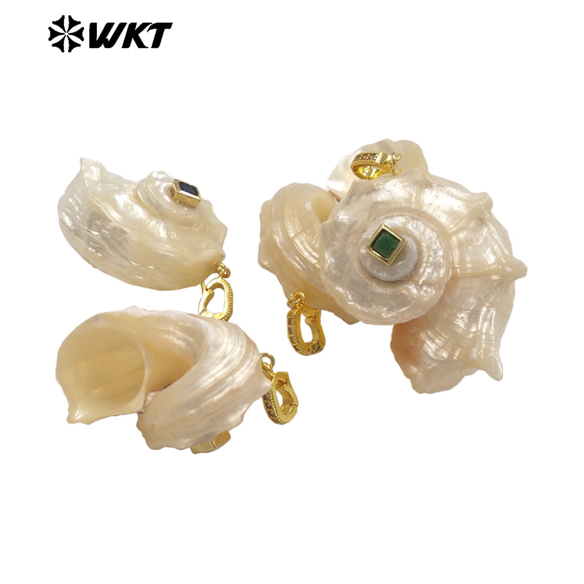 WT-JP475 New Arrival Vintage Style Zircon And Natural Trumpet Gold Pendants For Women Earrings Necklace Jewelry Making