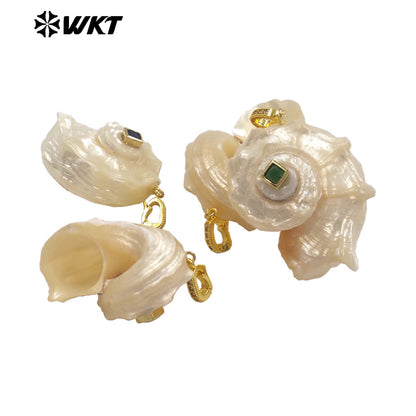 WT-JP475 New Arrival Vintage Style Zircon And Natural Trumpet Gold Pendants For Women Earrings Necklace Jewelry Making