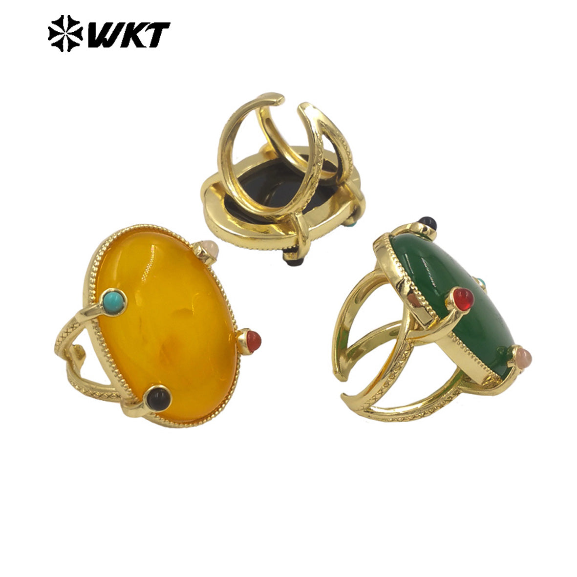 WT-R585 Newest Style Gold Plated Natural Gemstones With Little Stone Adjustable Rings For Women New Year Jewelry Gifts