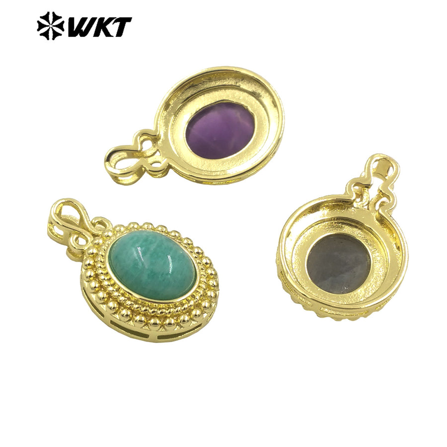 WT-P1963 Amazing New Design Small Europe Style Oval Amethyst Stone Setting Jewelry Charms for Necklace