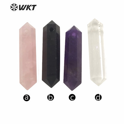 WT-P1579 Wholesale Natural Gemstone Double Point Quartz Pendant Fashion 1.2mm Hole Rose Quartz Stone Point Pendant