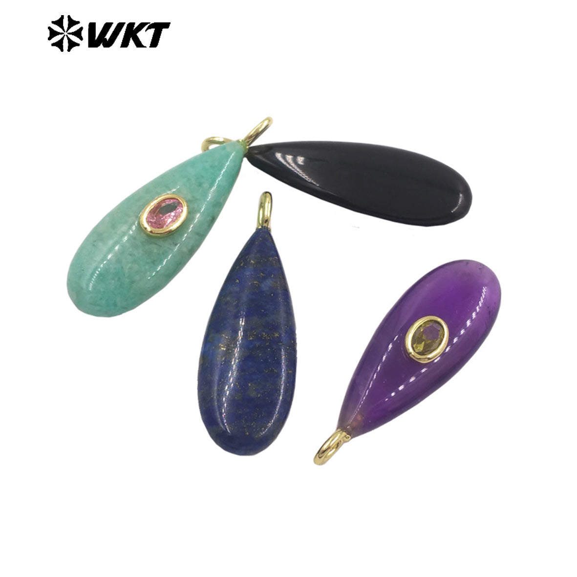 WT-P2065 Good Quality Gold Plated Zircon And Multi Natural Gemstones Waterdrop Shape Pendants For Fashion Women Earrings Making