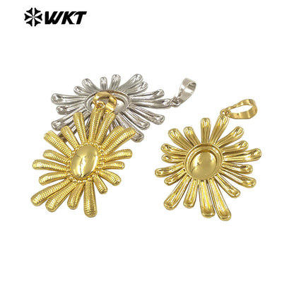 WT-P1995 Latest Vividly Flower Design Yellow Brass Fire Flames Pendant for Necklace or Earring Fine Crafts Accessory Making