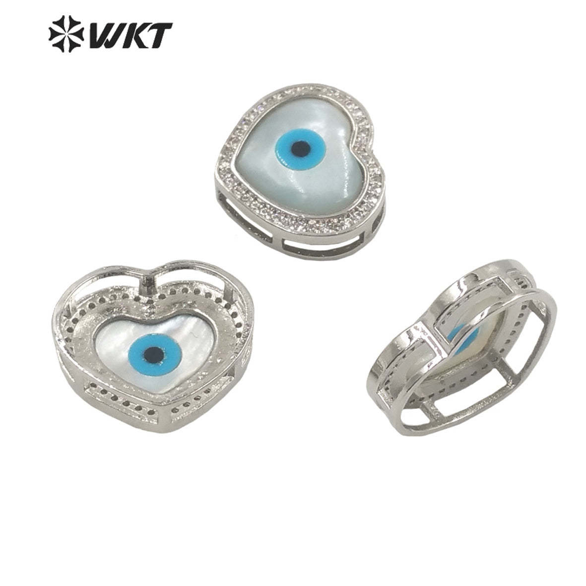 WT-MP202 Amazing Fashion 18k Real Gold Plated Micro Pave Shell Eye Pendant Lady Charming White Shell Cubic Zircon Heart Pendants