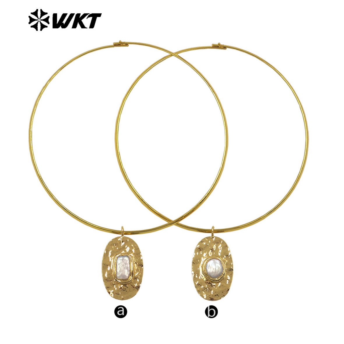 WT-JN394 Simple Vintage Style 18K Gold Plated Rectangle Round Natural Freshwater Pearl Pendant Necklace Choker As Lady Jewelry