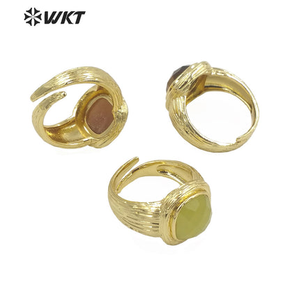 WT-R455 New Design Satin Finished Simple Stone Women Ring 18k Gold Plated square Stone Gemstone Party Ring