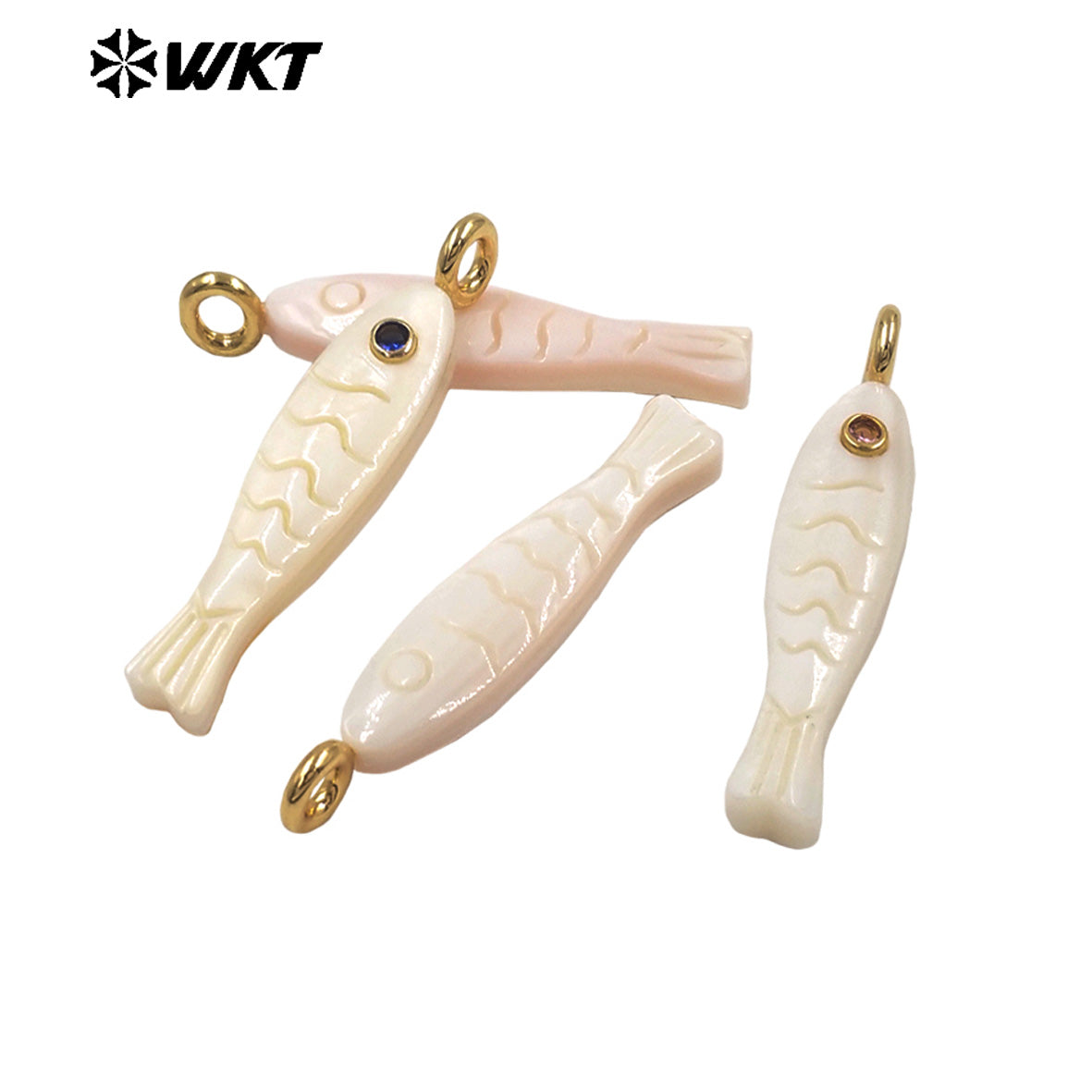 WT-JP525 Hot Popular Colorful Zircon And Natural White Shell Carved Fish Shape Pendant For Women Fashion Necklace DIY Making