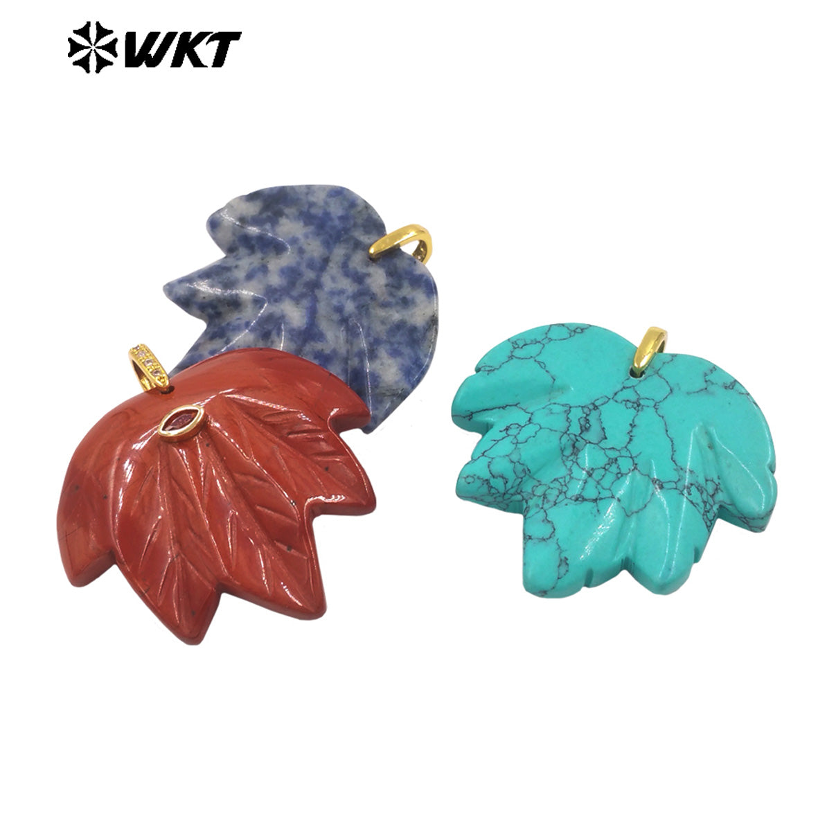 WT-P2136 Delicate Fashion Zircon And Natural Gemstones Carved Leaf Shape Gold Pendants For Lady Handmade Necklace Design