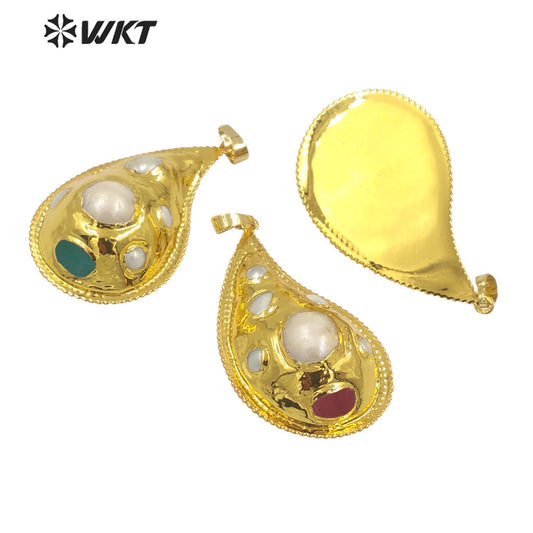 WT-JP360 Wholesale Fashion 18K Real Gold Plated Handmade Freshwater Pearl Setting Trumpet Shape Lovely Jewelry Pendants