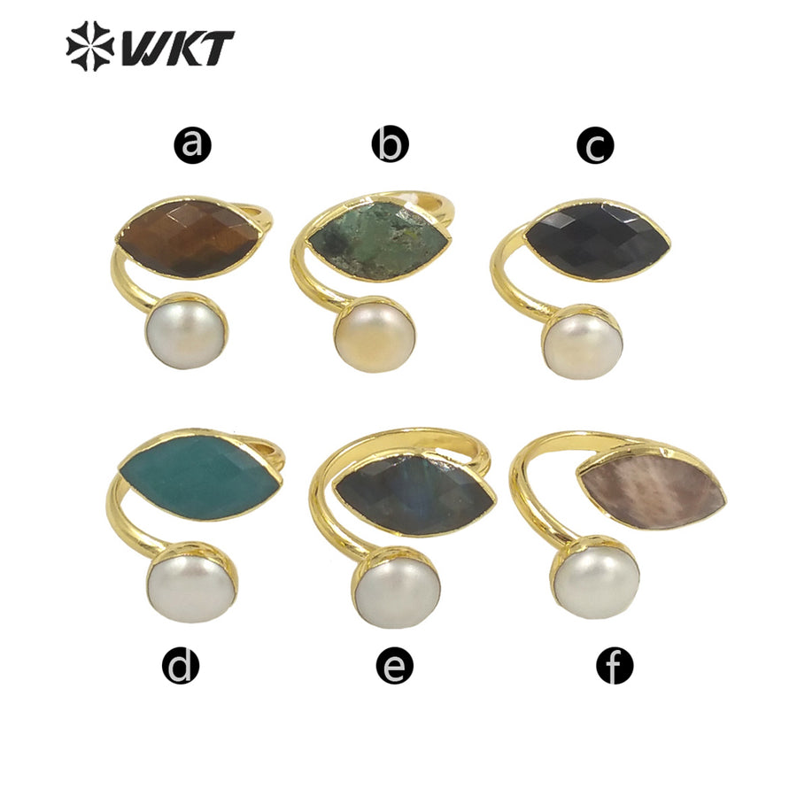 WT-R406 Elegant Natural Gemstone Pearl Rings Adjustable Rings Small Cute 18k Gold Plated As Women Gift Natural Stone Ring