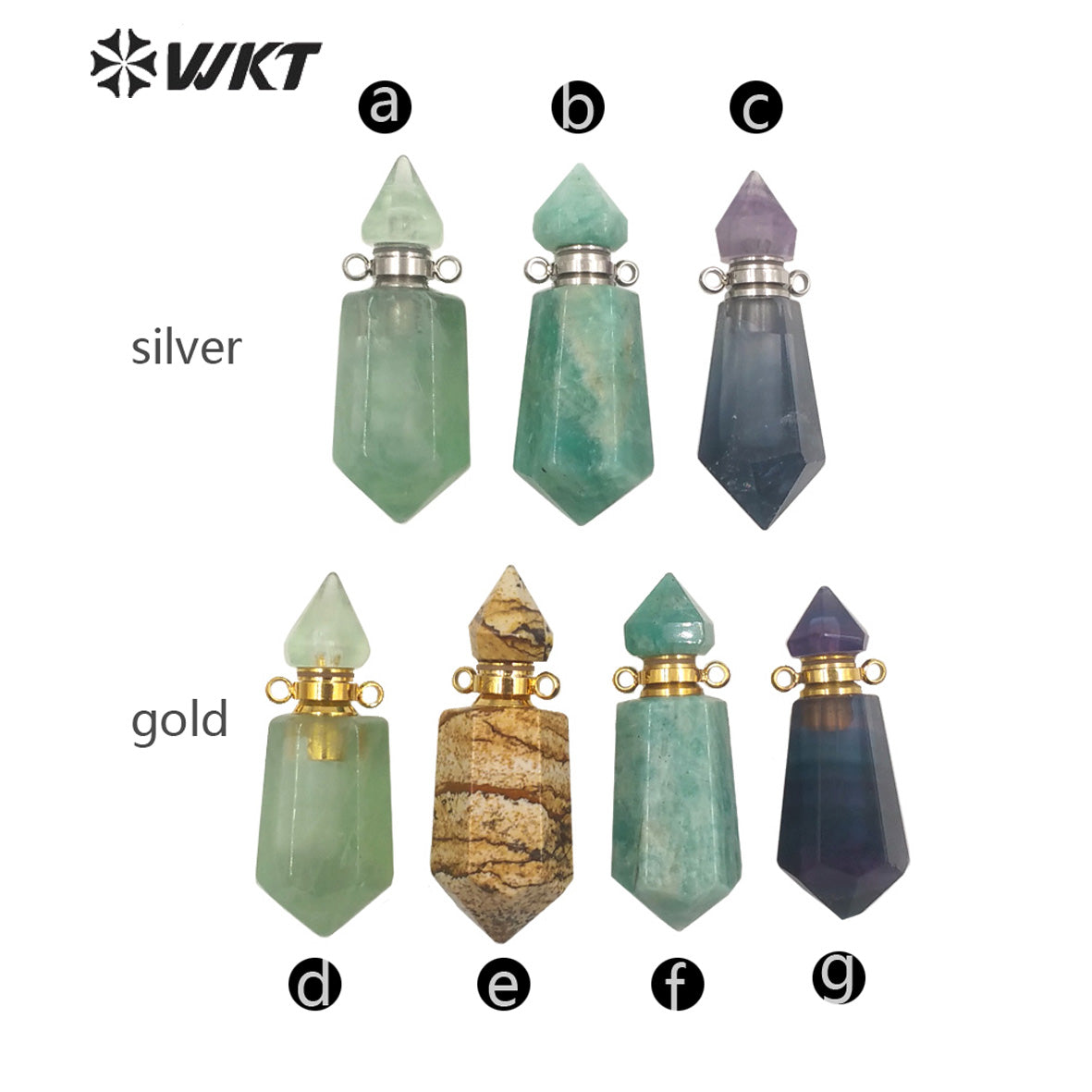 WT-P1638 Amazing Gold Natural Double Point Spirit Quartz Perfume Bottle Stone Pendant High Quality Jewelry Bottle Pendants