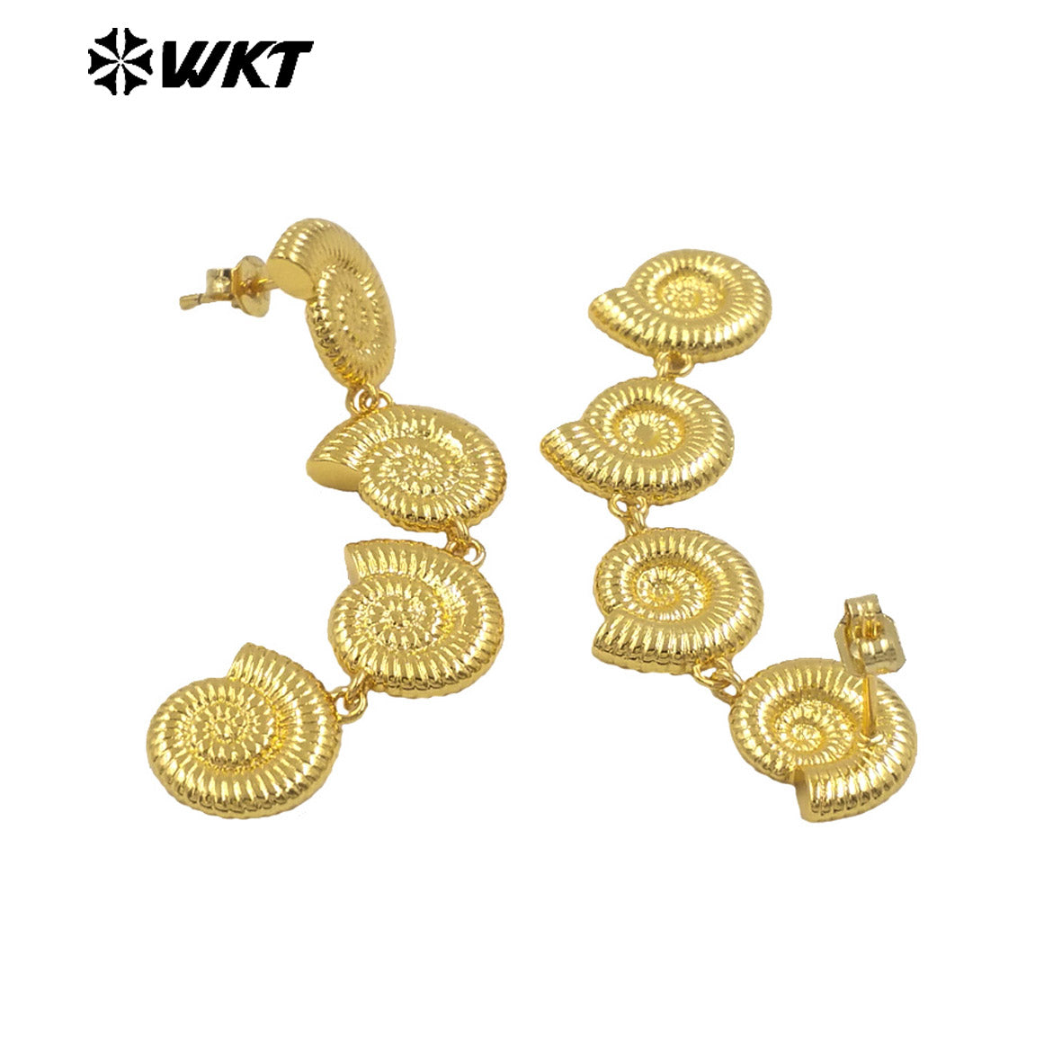 WT-E763 Wholesale New Products 18K Gold Plated and Silver Conch Shell Shape Long Earrings for Women Suitable for Beach Vacations