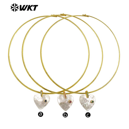 WT-JN387 Minimalism Design White Shell And Zircon Heart Shape Pendant Necklace Choker As Female Party Decorative Jewelry