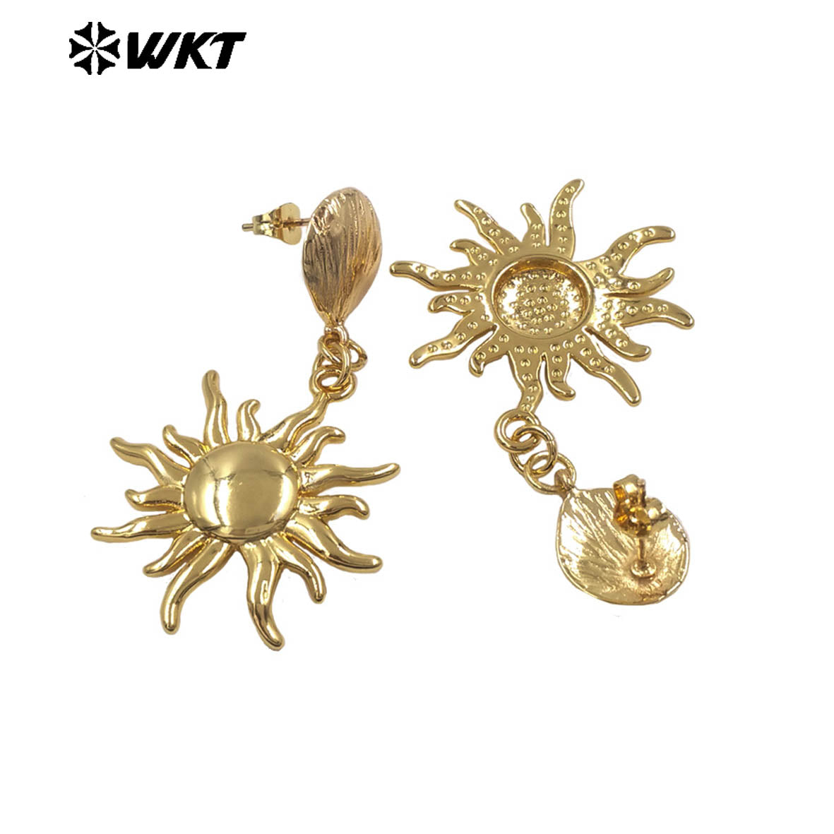 WT-E806 Good Quality Interesting Design Gold Electroplated Yellow Brass Metal Sun Shape Earrings For Women New Year Presents