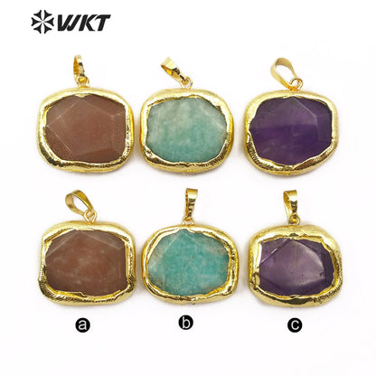 WT-P1468 WKT Jewelry Natural Gemstone Pendant Gold Electroplated Stone Pendant Fashion Charm Necklace Pendant Jewelry