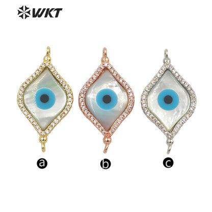 WKT-MP225 White Turkey the Eye Shells Pendant Romantic Fantasy Zircon Inlaid Shine and Moving Fashion Pendant for Lady