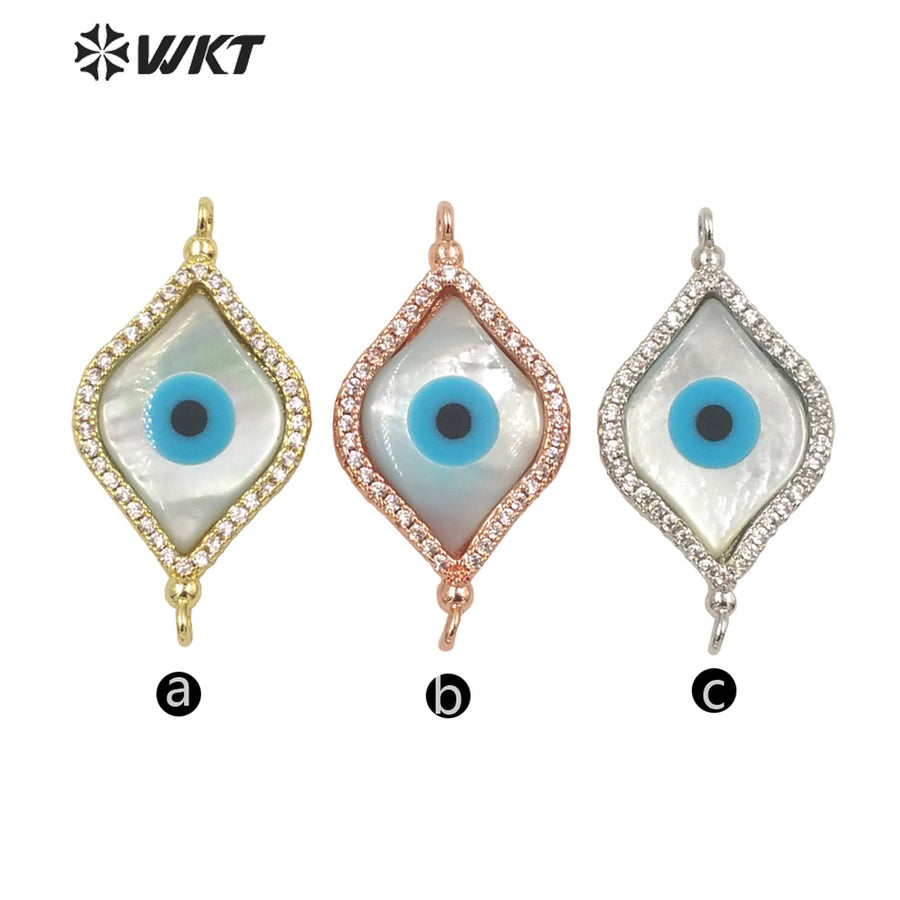 WKT-MP225 White Turkey the Eye Shells Pendant Romantic Fantasy Zircon Inlaid Shine and Moving Fashion Pendant for Lady