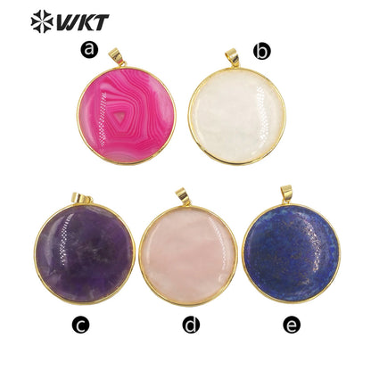 WT-P1798 Lovely Round Bohemia Pendant Color Stone 18k Real Gold Plated Ladies Jewelry Accessories Pendant Natural Stone Pendant