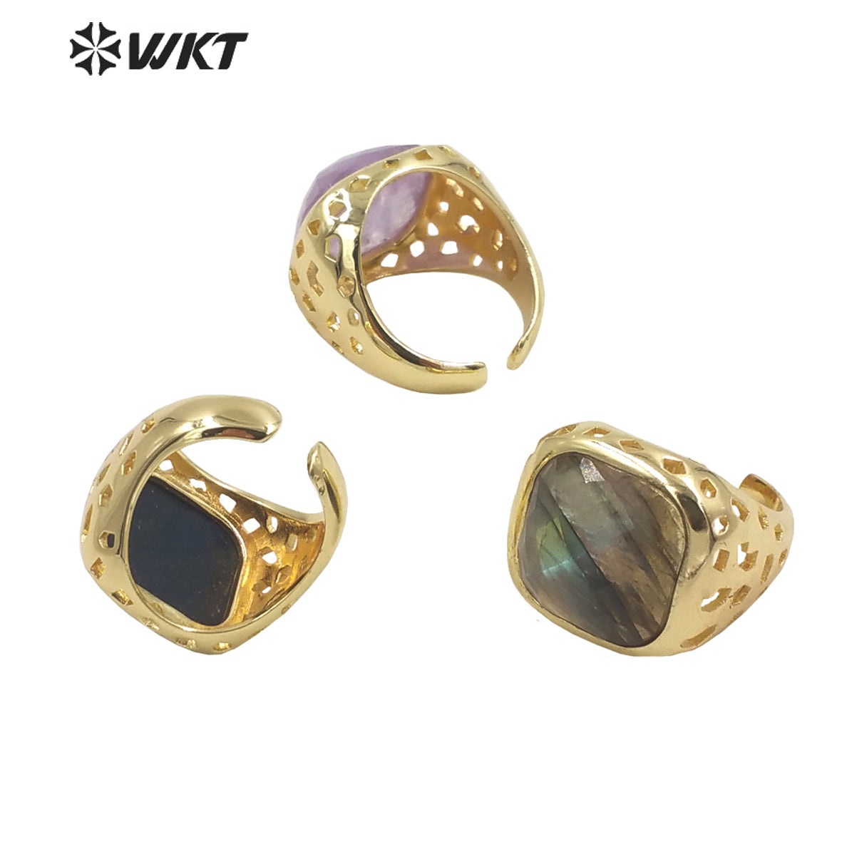 WT-R442 Wholesale Fashion 18k Gold Plated Resist Tarnishable square Gemstone Women Ring Amethyst Bezel Setting Jewelry Ring