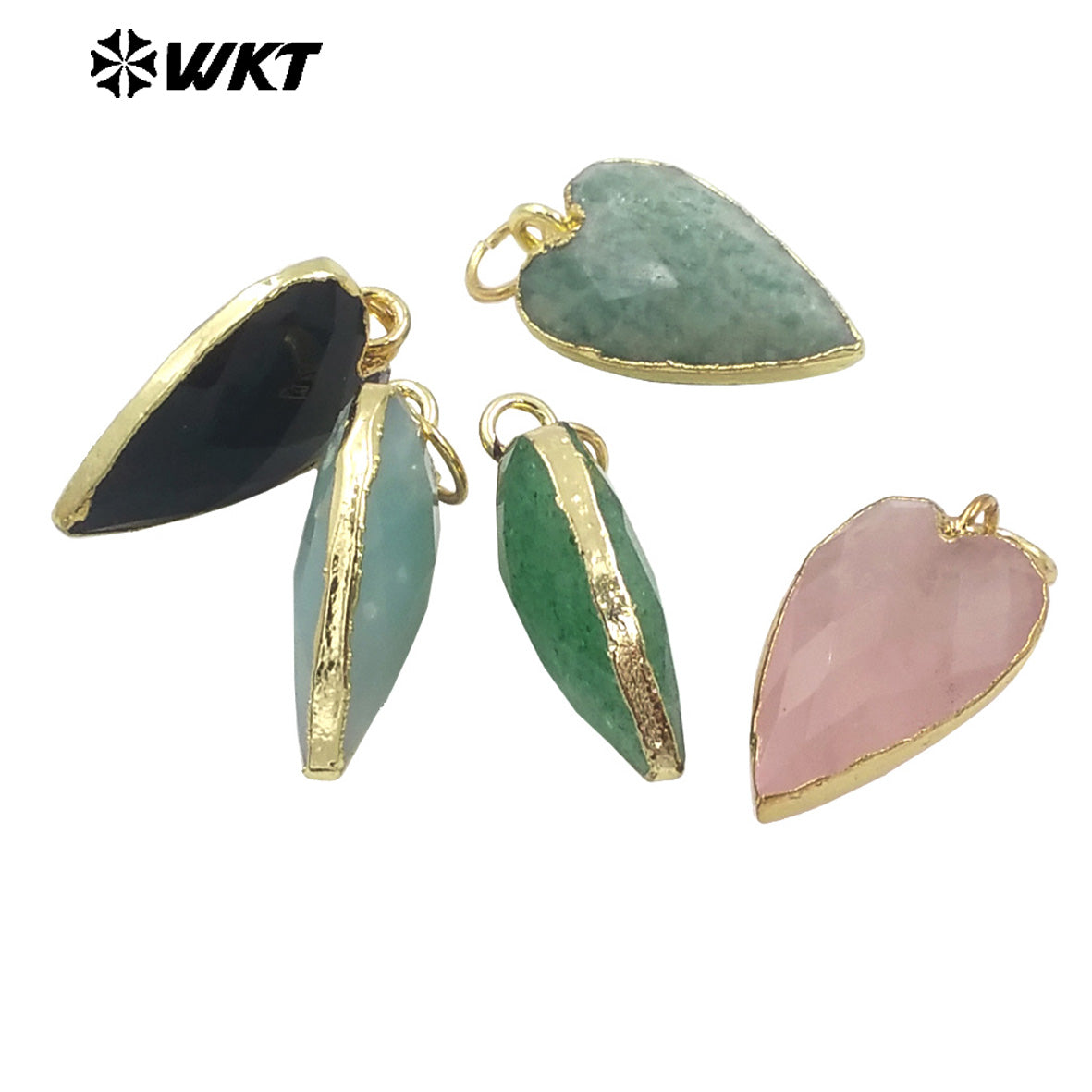 WT-P1965 Wholesale Fashion Gold Plated Long Drop Hand Carved Double Faceted Heart Stone Jewelry Pendants