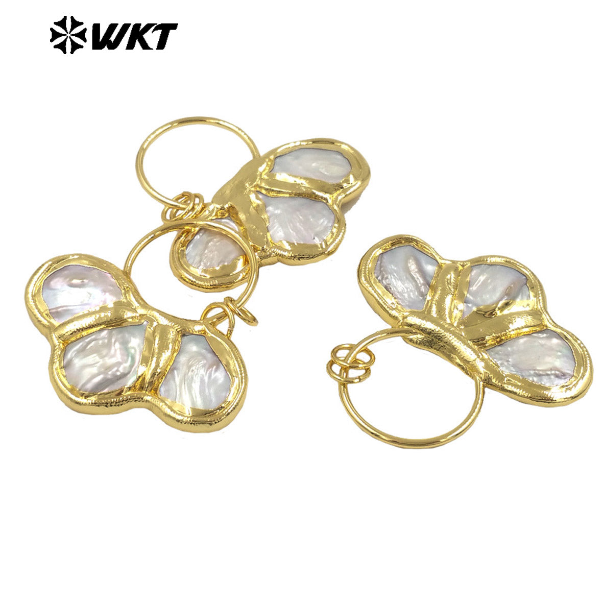 WT-JP386 WKT 2024 New Design 18K Gold Plated Natural Yellow Brass Freshwater Pearl Shell Shape Pendant Necklace Accessories