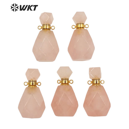 WT-P1628 New Populared Color Natural Rose Quartz Stone Perfume Bottle with Steel Jewelry Parts Women Hot Chic Faceted Bottle