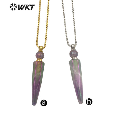 WT-N1282 Wholesale Long Bullet Shape Aura Amethyst Essencial Oil Necklace Lady Natural Stone Perfume Bottle Necklace