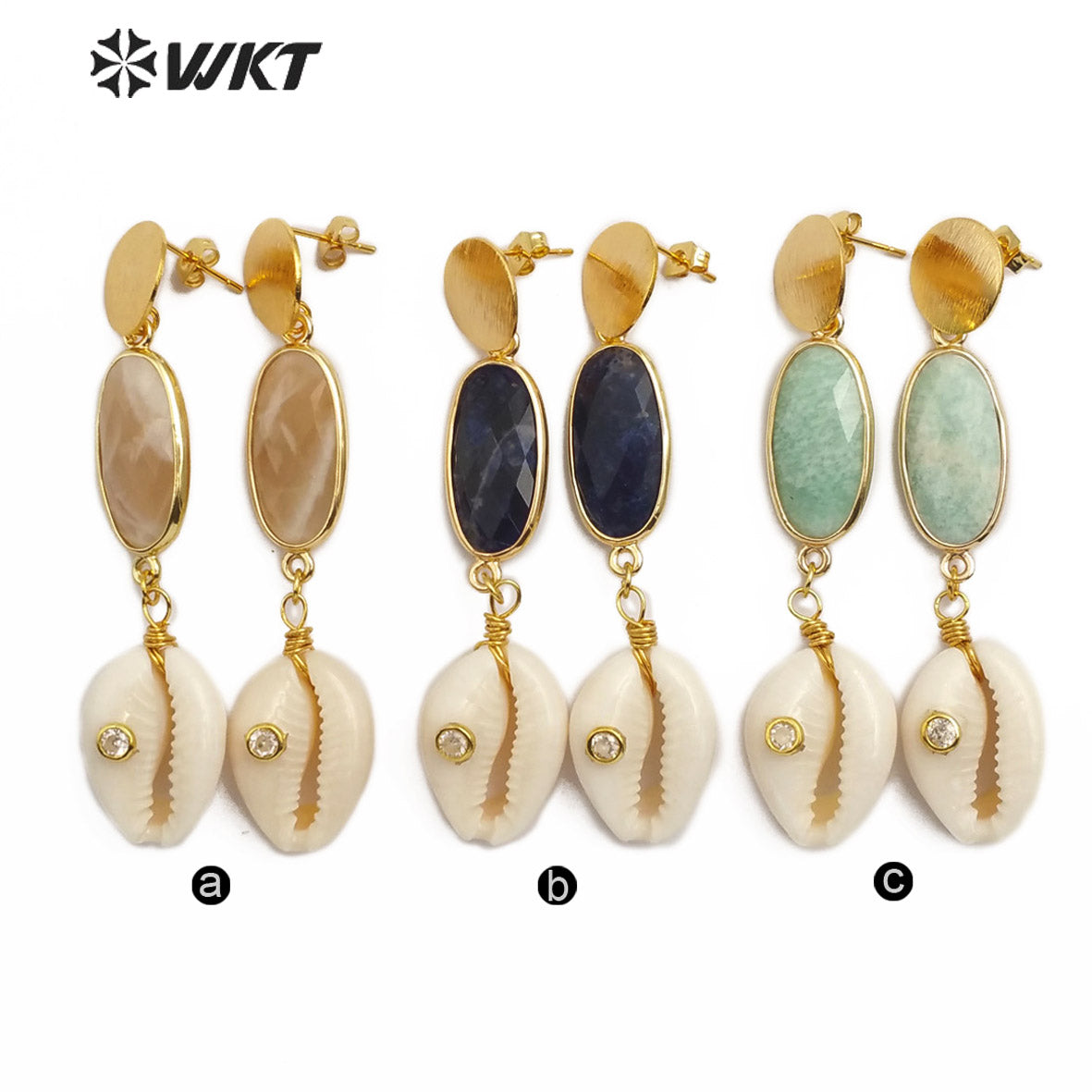 WT-E564 New Design Natural Cowrie Jewelry Long Earrings With Stone and Cowrie Earring Lady Fashion Earrings
