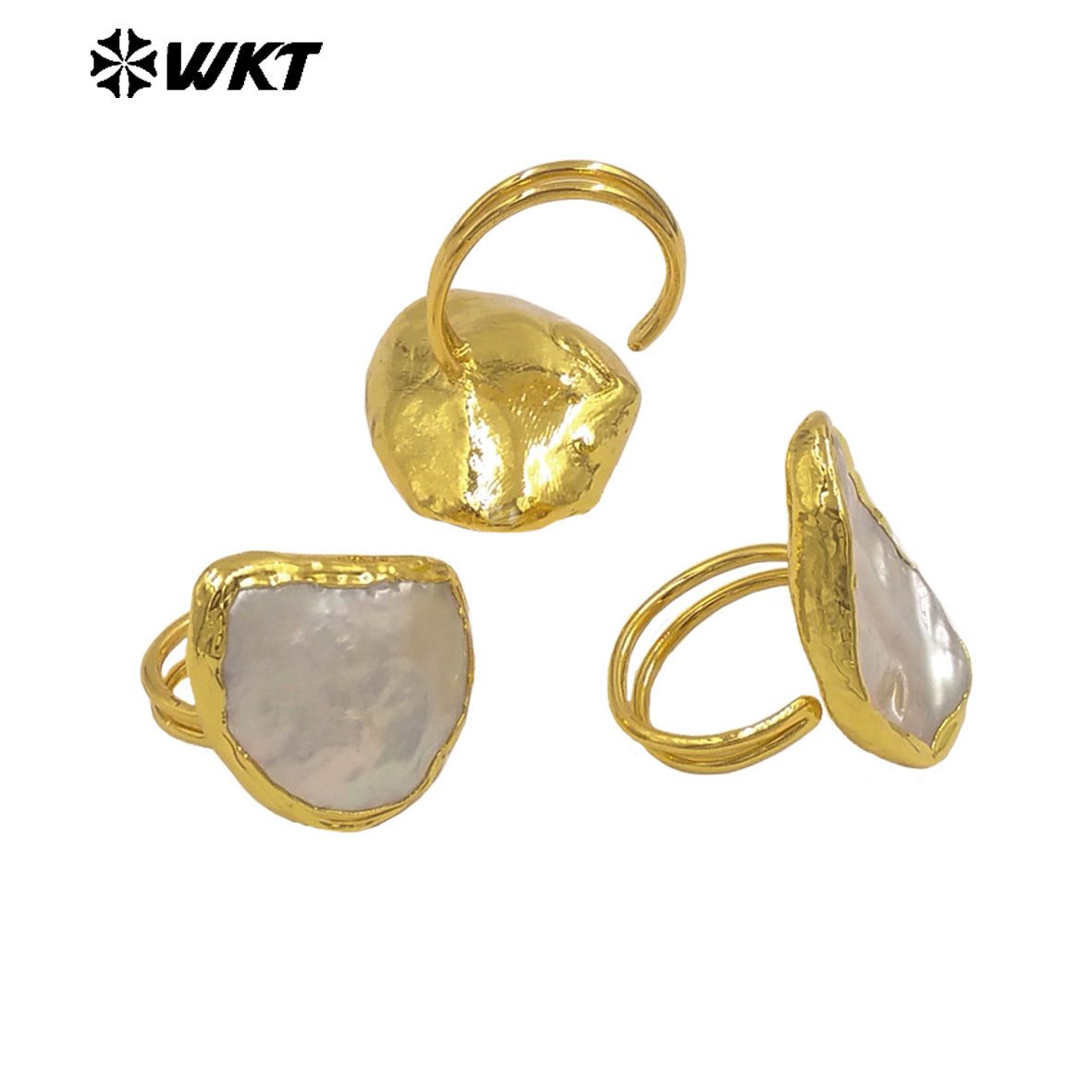 WT-MPR136 Boutique Gold Plated Ladies Jewelry Simple Design Natural Irregular Freshwater Pearl Rings For Daily Decoration