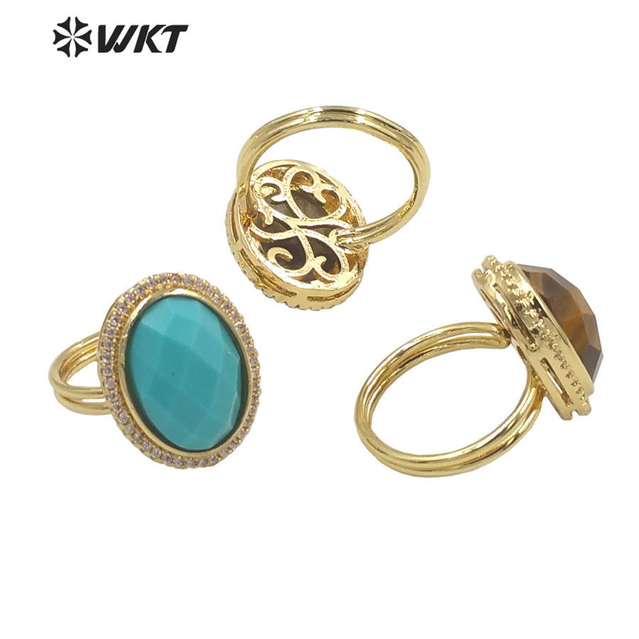 WT-MR024 Trendy Vintage Design Colorful Natural Zircon and Stone Simple and Elegant 18k Gold Plated for Women Gifts Ring
