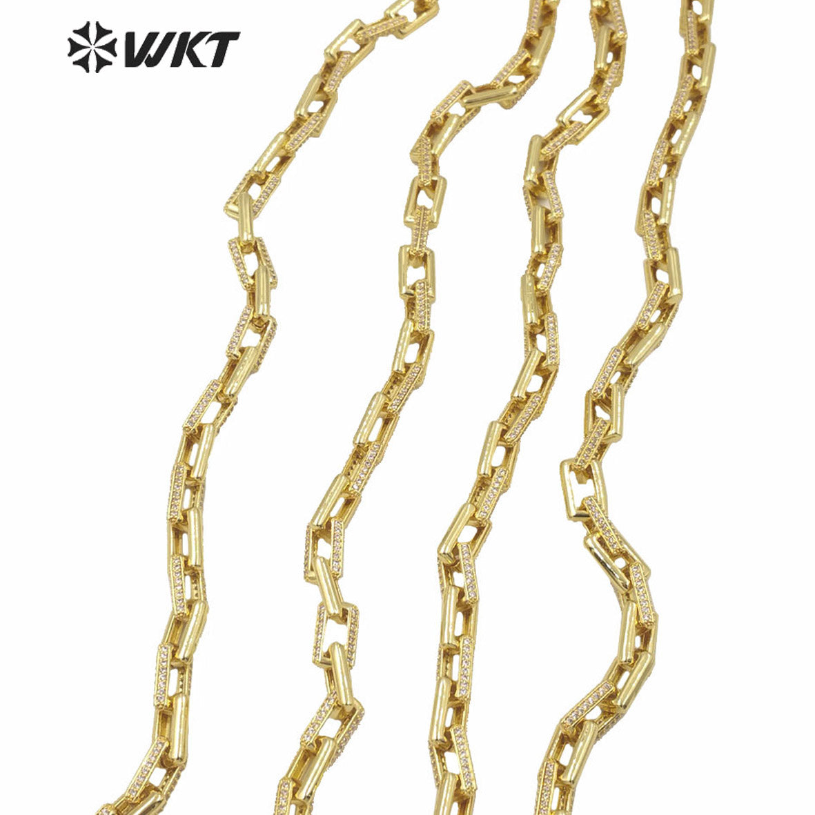 WT-BC144 Newest Hot Square Gold Plated Cubic Zircon Brass Chain Women Fashion Jewelry Necklace Diy Chain Cz Brass Chain