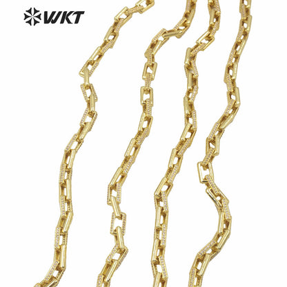 WT-BC144 Newest Hot Square Gold Plated Cubic Zircon Brass Chain Women Fashion Jewelry Necklace Diy Chain Cz Brass Chain