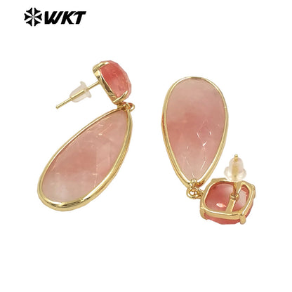 WKT-E759 Exquisite Super Colorful Long Earring Waterdrop Shape Natural Stone Material Accessory for Women Birthday Gifts