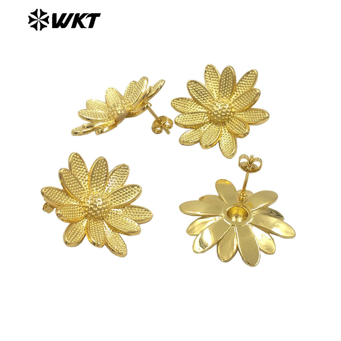 WT-E764 Wholesale New 18K Gold Plated and Silver Bodhisattva Lotus Shaped Earrings for Women As Special Anniversary Gifts