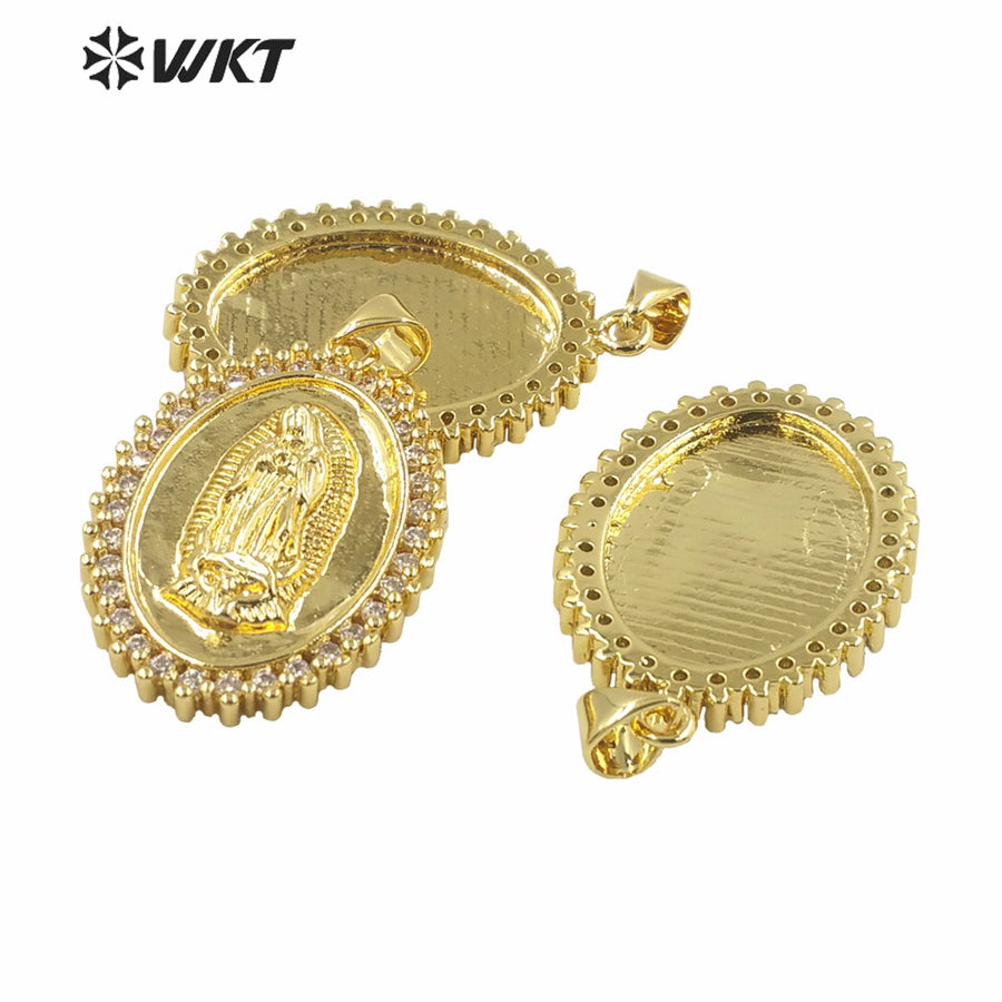 WT-MP281 Newest Vintage Style Female Deity Shaped Oval Shaped Cubic Zircon Madonna Design Pendant