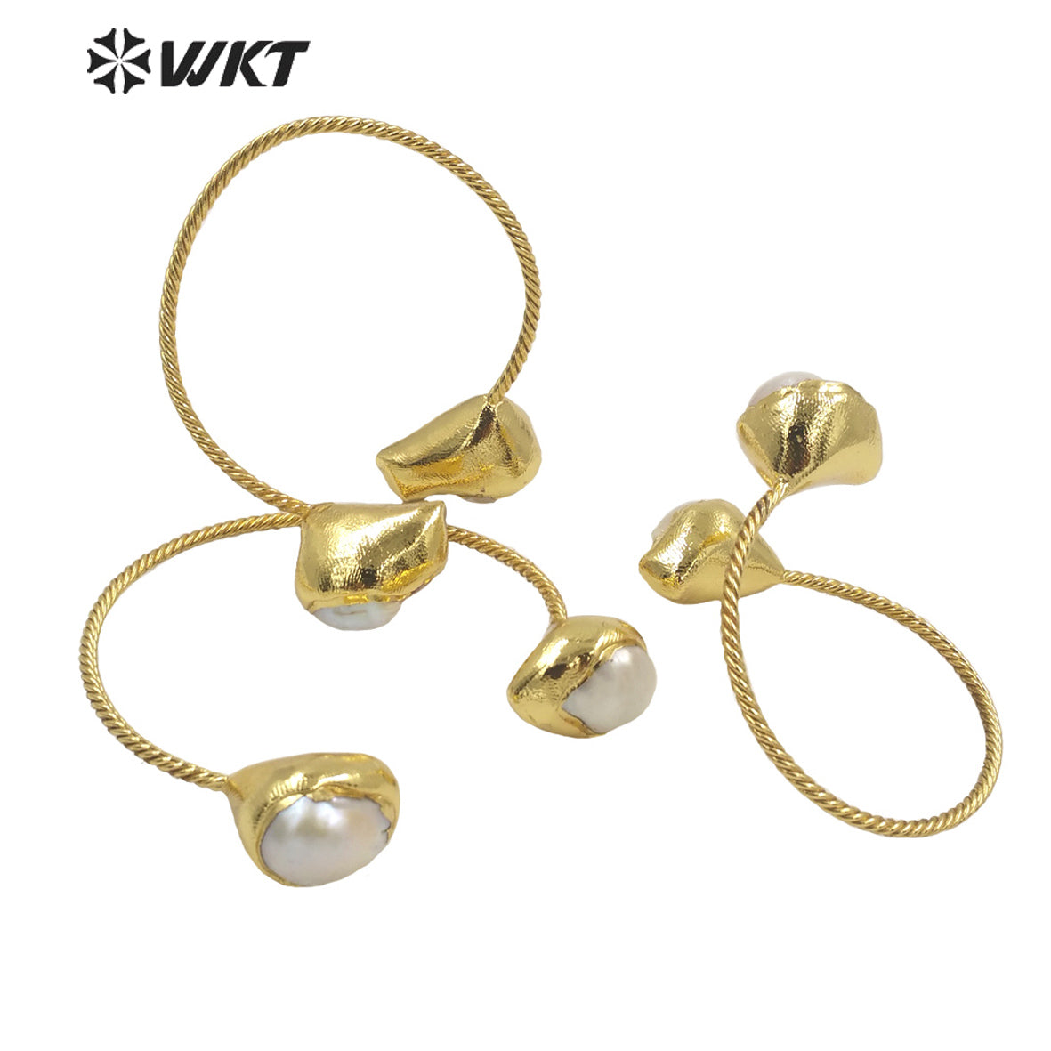 WT-MPB051 Simple Fashion Pearl Bangles Yellow Brass Bangles With 18k Real Gold Plated Women Jewelry Natural Pearl Bangles