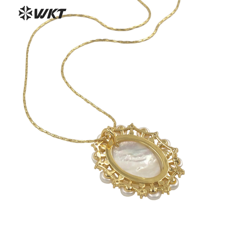 WT-JN165 WKT Attractive Angel White Shell and Pearl Nice Party Jewelry Necklace for Women Fashion Retro Necklace
