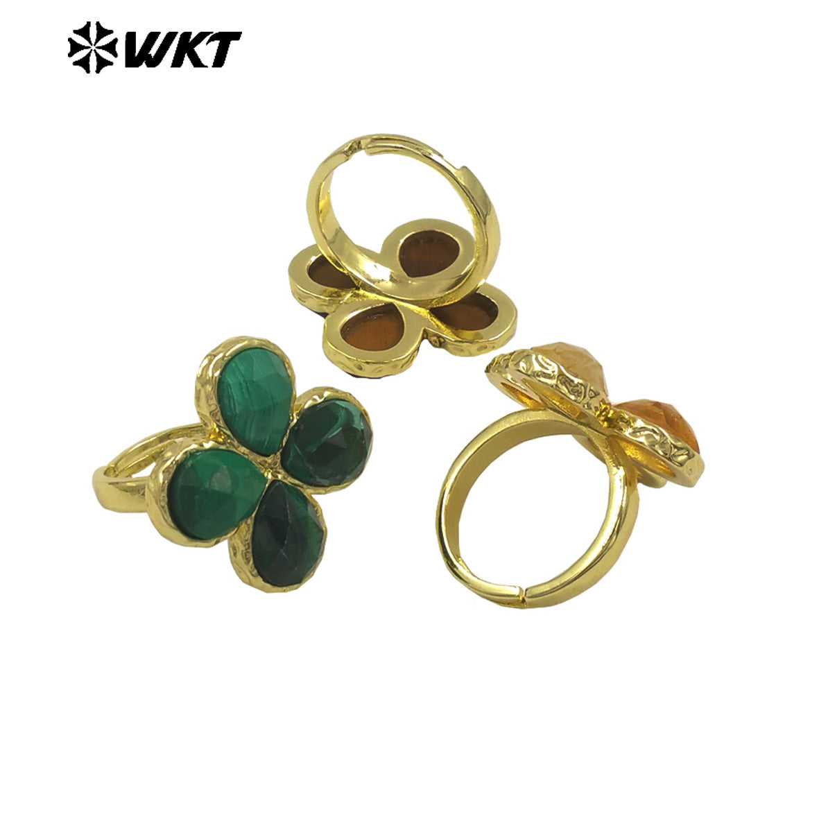 WT-R601 Beautiful 18K Gold Electroplated Natural Gemstones Flower Shape Rings Adjustable For Women Fashion Style Jewelry