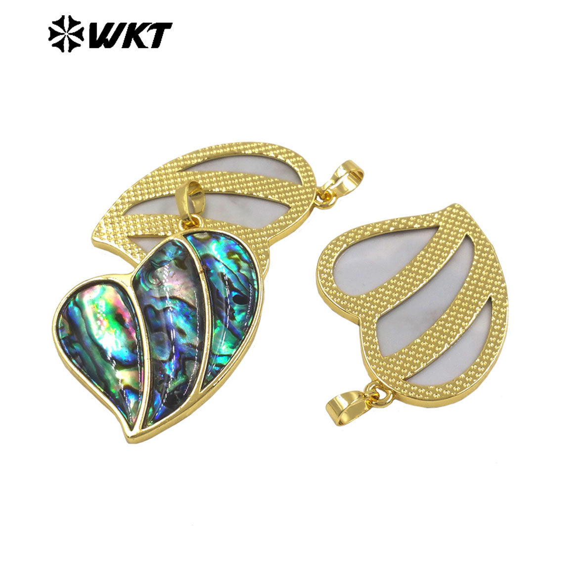 WT-JP515 Interesting Lovely Natural Abalone Shell Heart Shape Gold Charms Pendants For Women Earrings Jewelry Gift Design