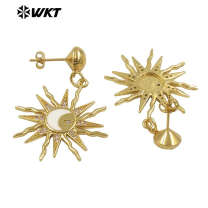 WT-ME118 Amazing Fashion Elegant Big Long Dangle Sun and Moon Star Earrings for Women