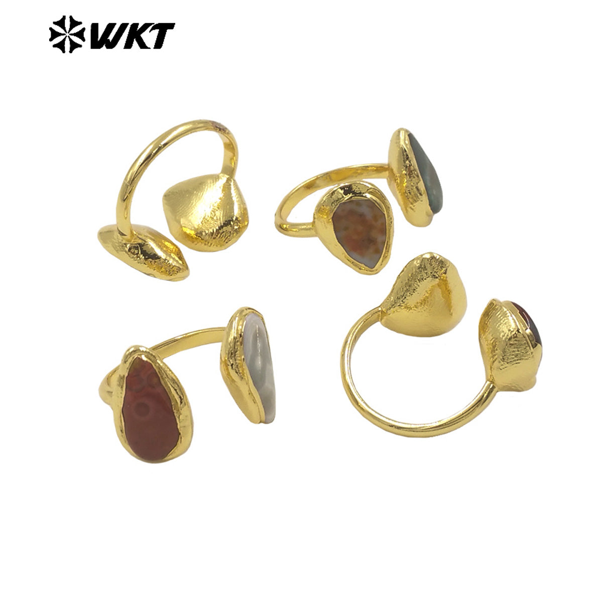 WT-R567 New Arrival 18K Gold Plated Teardrop Shape Stone Ocean Jasper Ring Adjustable Size Fine Party Jewelry Accessory