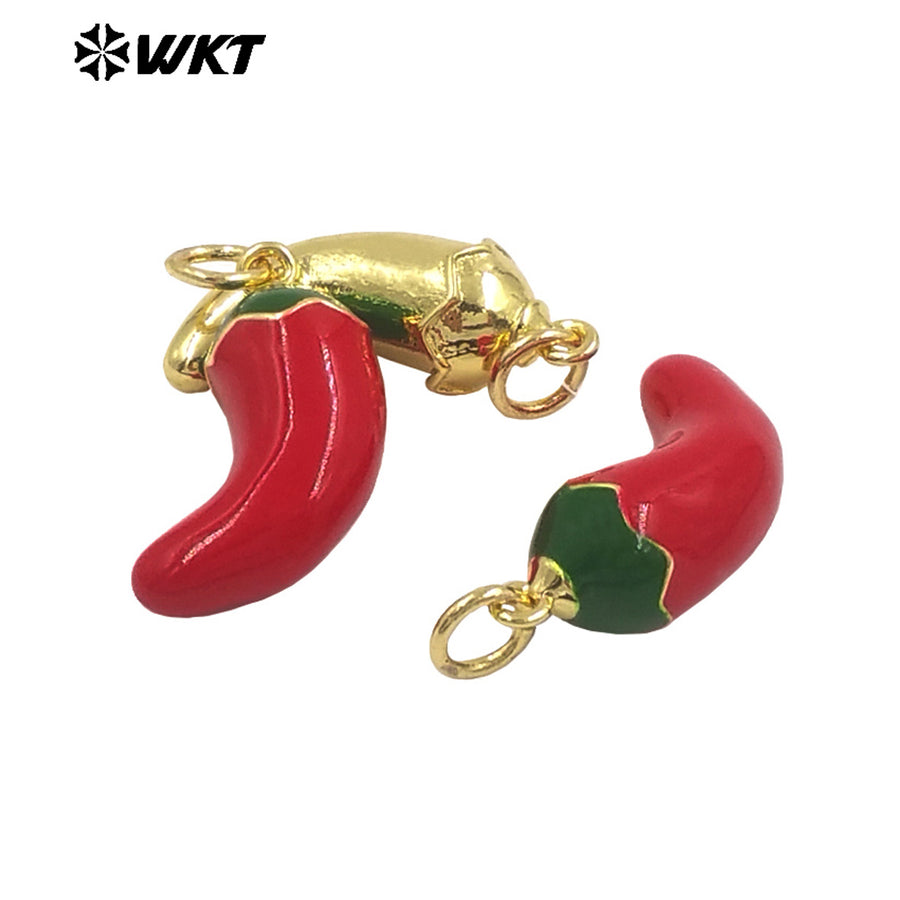 JFE157 New Sales Exquisite Tiny Pendant Cute Hot Pepper Charm Gold Plated Yellow Brass With Drop Oil For Jewelry Handmade DIY