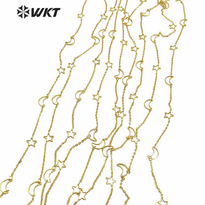 WT-BC140 HOT Women Jewelry Moon and Star Chain for Necklace Gold Plated Sell by Meter Brass Star Chain for DIY CHAIN
